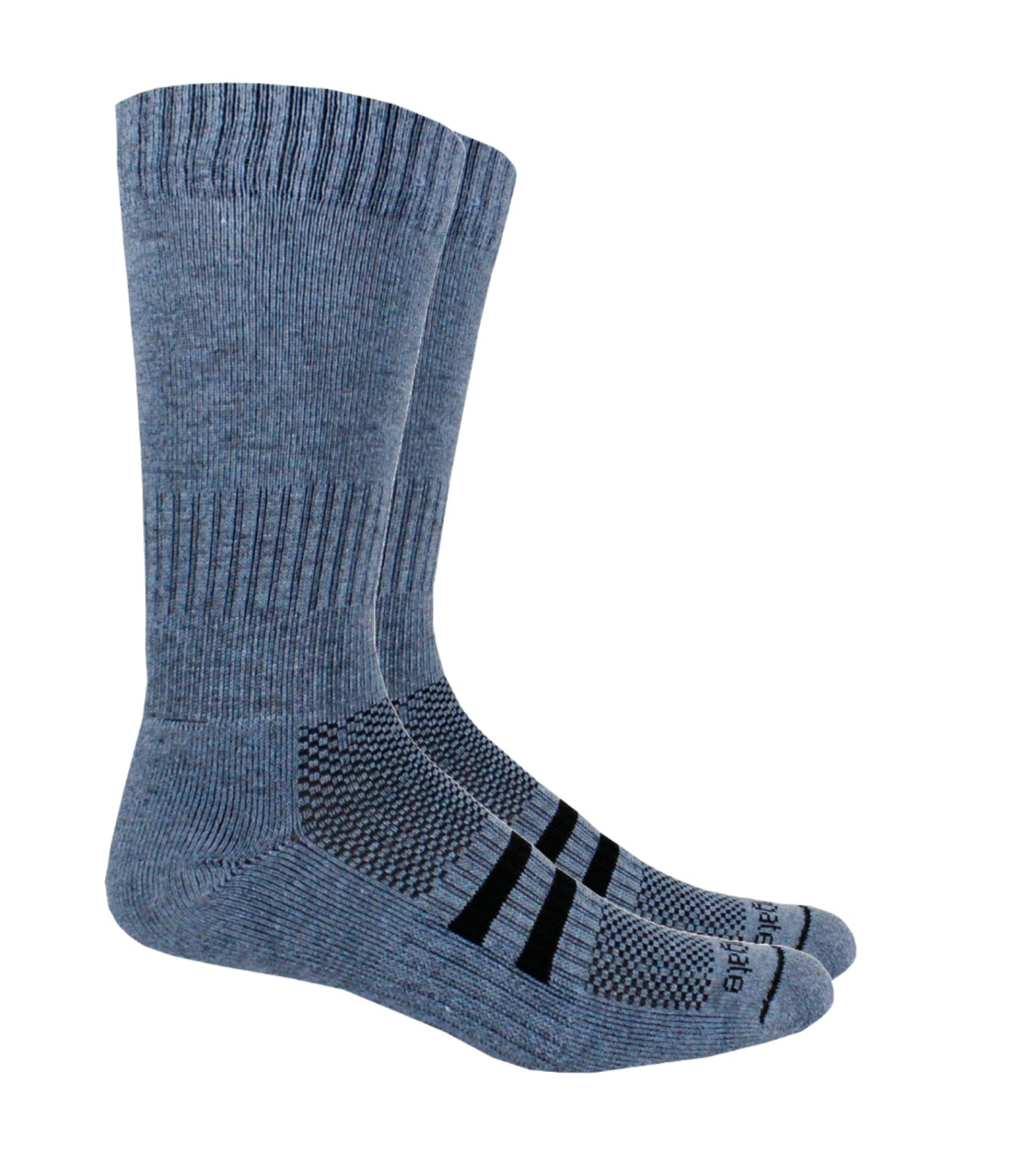 Blue alpaca mid-calf hiking socks.