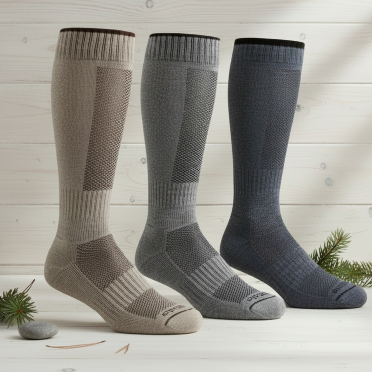 High calf alpaca hiking socks for year round wear.