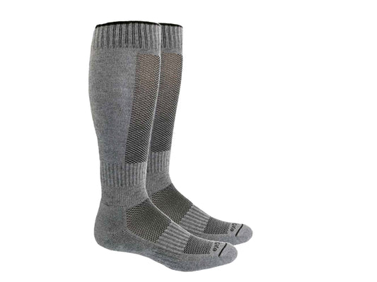 Ausangate Alpaca Hiking Socks in grey with high calf design, featuring cushioned terry lining and compression bands for comfort and performance.