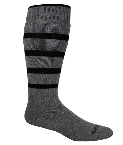 Ausangate Alpaca All Purpose Performance Socks in gray with black stripes, ideal for winter sports and outdoor adventures. Knee-high design for warmth and comfort.