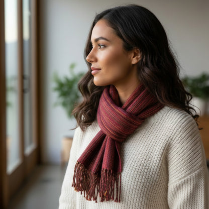 Alpaca hand loomed scarf in rust color way
