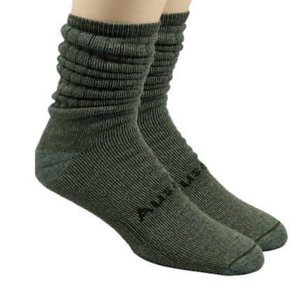 Ausangate alpaca mid-calf ribbed socks in camouflage green.