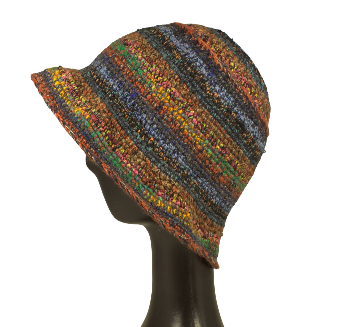 Side view handmade alpaca vintage style cloche hat.