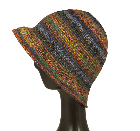 Side view handmade alpaca vintage style cloche hat.