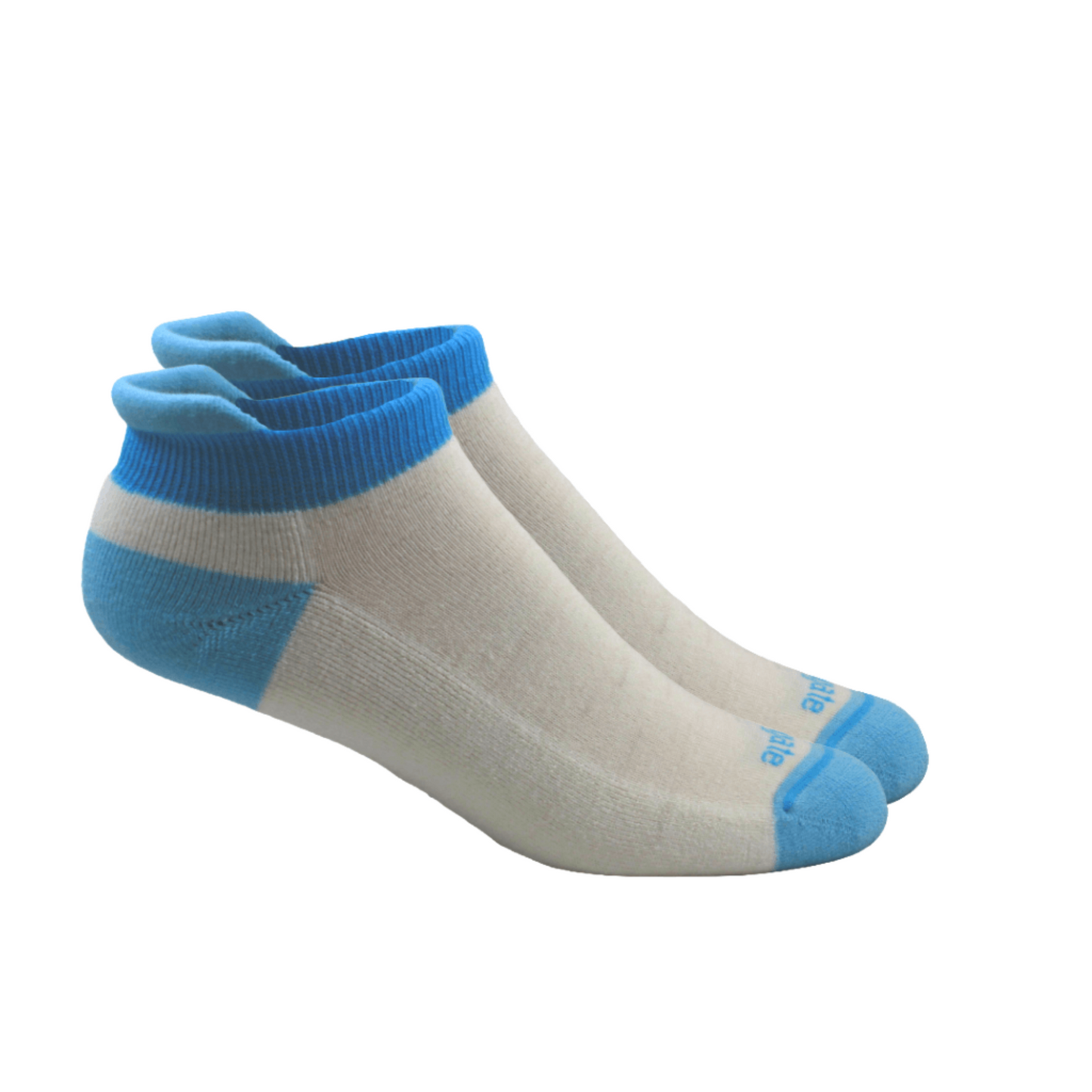 Ausangate Alpaca  low cut heel tab socks natural white turquoise accents.